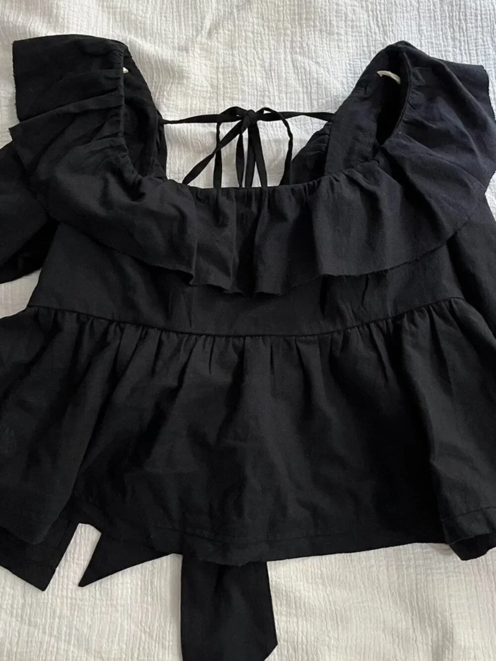 Free People Tulla Babydoll Open Back Long Sleeve Blouse - Black